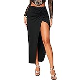 Milumia Women's Twist Front Slit Thigh Long Skirt High Waisted Asymmetrical Maxi Skirts