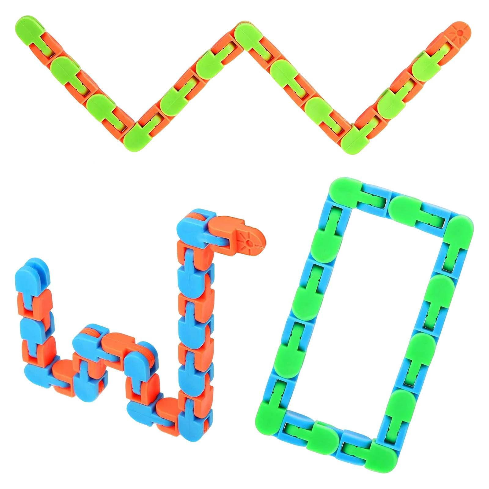 Henyall 3 Pcs 24 Links Wacky Tracks Snap and Click Fidget Toys,Multicolor Finger Sensory Toys Set for Stress Relief,Party Bag Fillers,Puzzle Educational Toys & Party Favours for Kids Adults