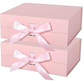 LFBOX Pink Gift Box with Ribbon Magnetic Lids 10.2x9x3.74 in, Christmas Gift Boxes Bridesmaid Groomsman Proposal Boxes, Wedding Storage Box 2 Pack