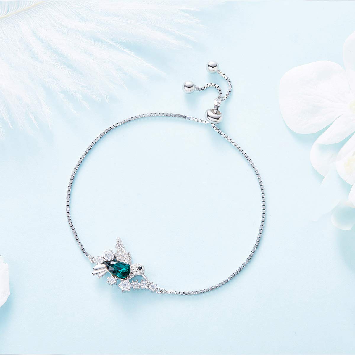 CDE Hummingbird Swarovski Bracelet Sterling Silver Women Bangle Bracelets Fine Jewelry Green Stone