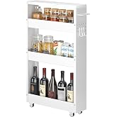 CHLORYARD Slim Storage Cart, 4-Tier Kitchen Rolling Cart Narrow Storage Cabinet with Handle &amp; Wheels, Metal Rolling Shelf Unit for Kitchen Bathroom Laundry Small Places(5 in Width/White)
