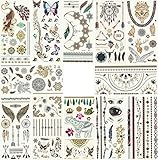 Foxjoy Metallic Temporary Tattoos, 12 Sheets, 200 Designs