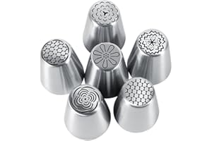 6PCS Flower Piping Tips Set, Stainless Steel Icing Nozzles Kit Russian Piping Baking Tips Frosting Cake Nozzle Kit for Cupcak