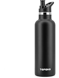 TOPOKO 25 oz Double Wall Stainless Steel Water Bottle, Straw Lid with Handle or Bite Valve Top, Vacuum Insulated, Sweat Proof, Leak Proof Thermos Standard Mouth.