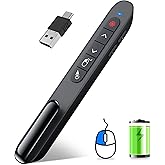 DINOSTRIKE Wireless Presenter Remote with Air Mouse Control, Rechargeable USB A&amp;C Presentation Clicker PPT Pointer RF 2.4GhZ PowerPoint Clicker Slide Advancer for Computer Laptop Mac