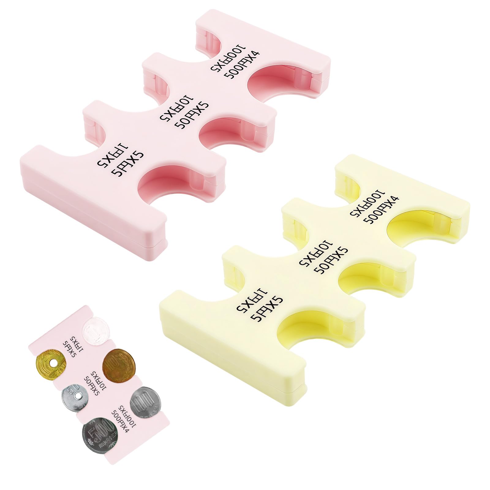 Photo 1 of 2 Pcs Japanese Coin Holder Plastic Coin Sorter Wallet Coin Dispenser with 6 Slots Coin Dispenser Change Holder for Japanese Yen Coins for Japanese Travel (Yellow+Pink)