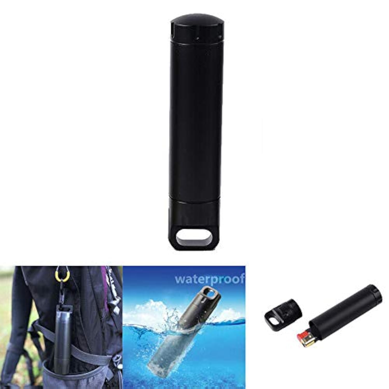 BE-TOOL Waterproof Seal Bottle Double Ends EDC Container Aluminum EDC Waterproof Capsule Survival Tool for U-Disk, Fishing Gear, Money Black (Pack of 1)