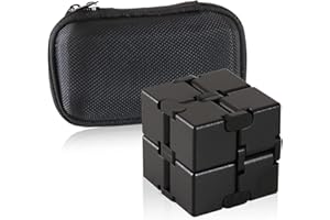 HDCARAVAN Infinity Cube Fidget Toy – Metallic Hand Toy - Aluminum Cool Gadgets for Stress Anxiety Relief Reduce and Time Killing - Premium Gifts for Adults Kids Teens - Sensory Toy for All Ages - Matte Black