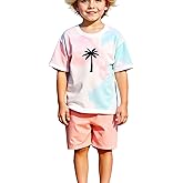 xueteox Summer Clothing for Boys 2-piece, Tie Dye Sleeveless Tank Top and Sports Shorts Hawaiian Tree Print Shirts Outfits.