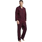 amaxer Men's Flannel Pajamas Set Men's Home Fashion Pajamas with Pockets and Drawstring 100% Cotton Soft Pjs for Men
