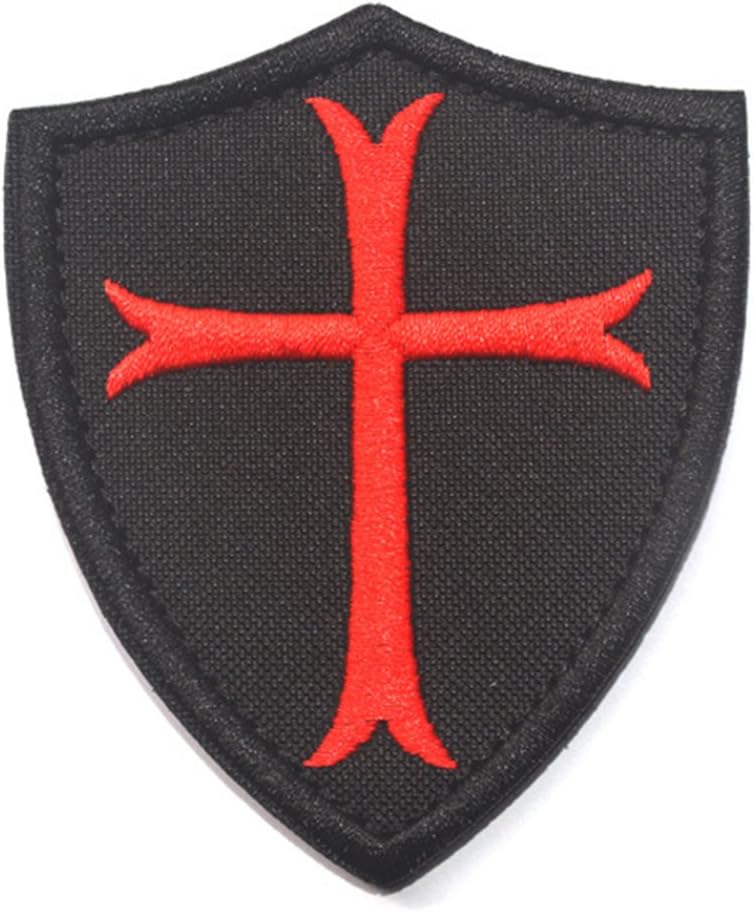 Knights Templar Cross Shield Military Hook and Loop Applique Patch (Black)