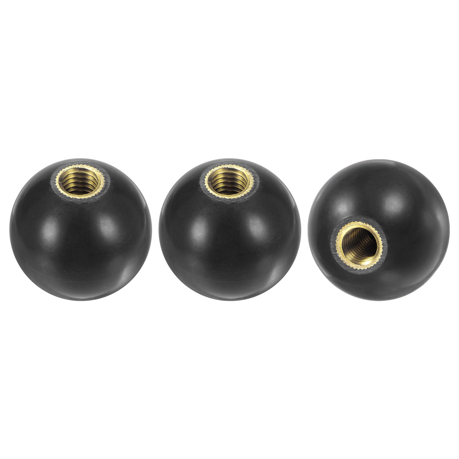 M METERXITY 3-Pack Threaded Ball Knobs, M10 Female Thread 35mm Dia. Thermoset Ball Knob for Lathe/Machine/Lawn Mowers, Round Phenolic Brass Insert Lever Handle [Black]