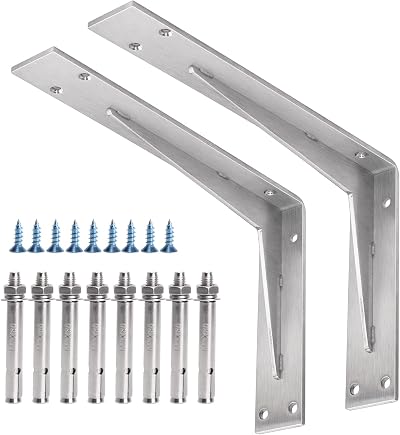 YUMORE 300x200x50mm Heavy Duty Stainless Steel L Shelf Brackets 2 Pack