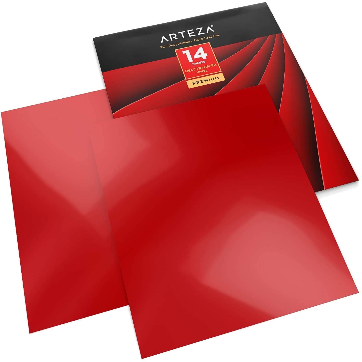 ARTEZA Heat Transfer Vinyl Set, 14 Flexible Red HTV Sheets, 10x12 Inches Each, Sturdy & Easy to Weed, Safe & Nontoxic, Use with Any Craft Cutting Machine, Boxed