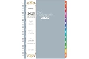 PLANRAGE 2025 Planner/Calendar - 2025 Planner Weekly and Monthly, JAN - DEC 2025 Planner with Coloful Tabs, Writing Paper, Yearly Overview, Spiral Binding - Waterproof Cover (Gray, 6.4" x 8.5")