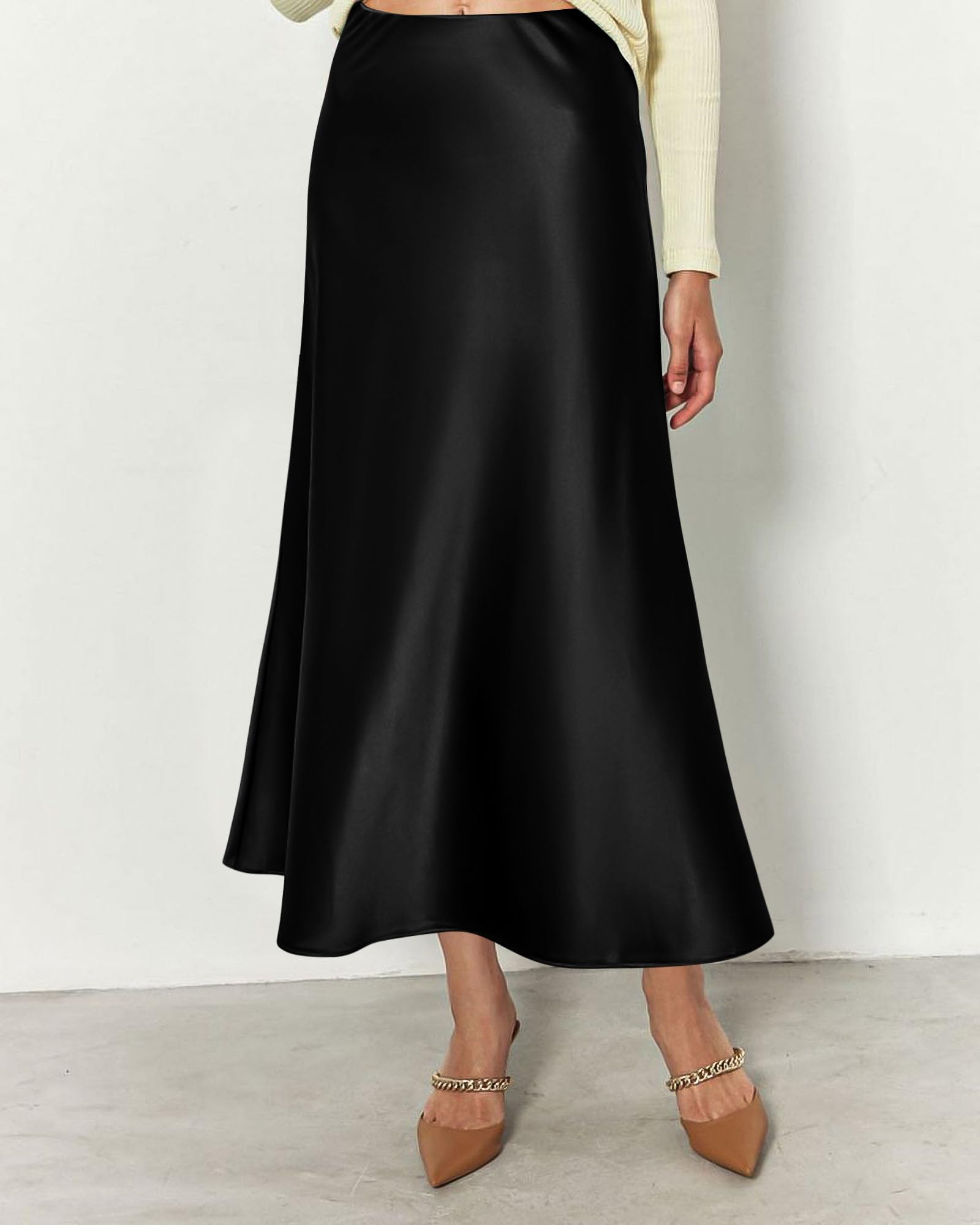 BTFBM 2025 Womens Summer Fall Long Satin Skirt Silk Elegant High Waist Cocktail Party Wedding Flowy A-Line Midi Skirts