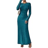 MITILLY Fall Dress for Women 2026 Long Sleeve Maxi Dress Formal Crew Neck Bodycon Ruched Cocktail Party Dresses