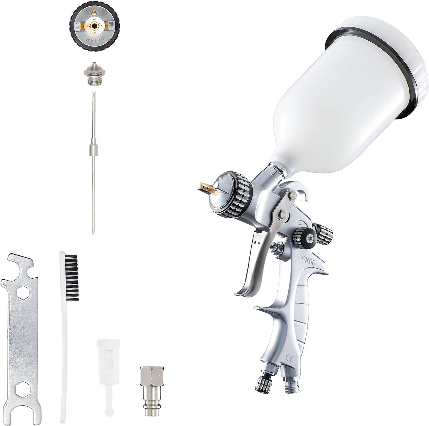 BenBow PK60 HVLP Paint Gun 1.4mm Nozzle + 600ML Paint Reservoir - Ideal for Automotive Painting, DIY Projects - Perfect for Base Coats and Varnishes