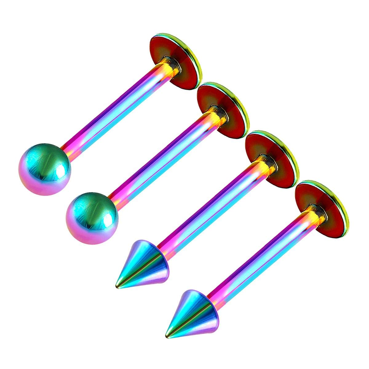 4PCS Stainless Steel Rainbow Labret Stud 16 gauge 3/8 10mm 3mm Ball Spike Monroe Earrings Spider Bite Piercing Jewellery 0367