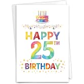 NobleWorks 25th Birthday Milestone Greeting Card Watercolor C11111MBG | Colorful Painted Notecard w/ Envelope Marking 25 Joyful Celebration for Him Her Keepsake Congrats Gift Idea