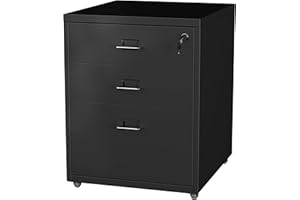 Howzone 3 Drawer Mobile Cabinet with Lock, Metal Storage Cabinets for Home Office, Under Desk Cabinets with Drawers, Mobile File Cabinet, Assemble Required