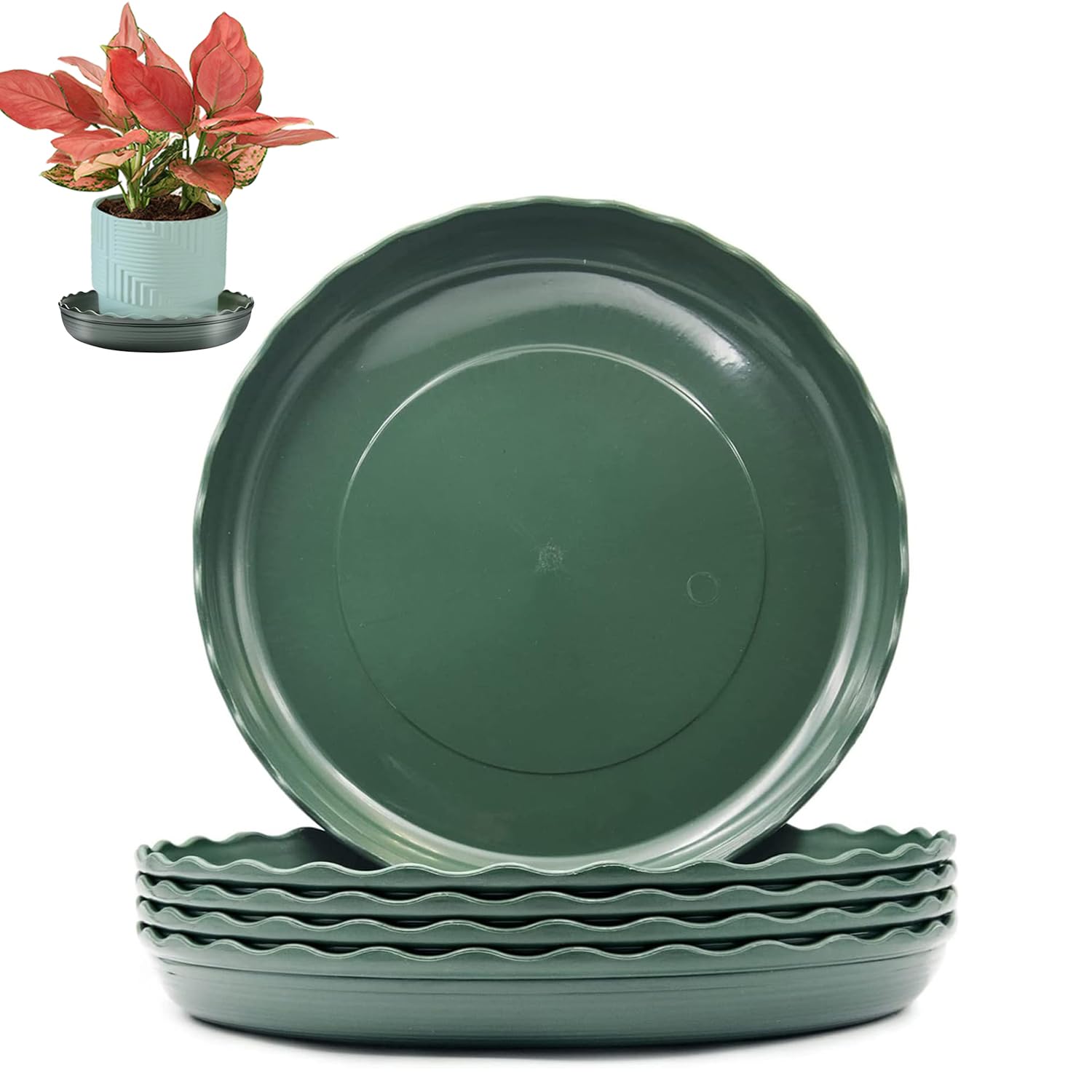Pubiao 5 Pack Plant Saucers Durable Plastic Plant Pots Thicker Garden Flower Pot Sturdy Round Plant Drip Tray with Laciness for ​Indoor Outdoor Garden Flowerpot (20 cm)