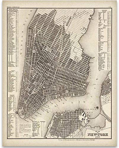 1844 New York City Map Art Print - 11x14 Unframed Art Print - Great Vintage Home Decor Under $15