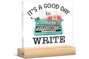 QODMGD Writer Gifts for Women, Funny Gifts for Writers Authors Typewriter Novelist, It's a Good Day to Write Acrylic Plaque Sign with Wooden Stand Home Office Decor