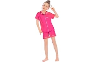 Veseacky Unisex Girls Boys Pajamas Long Sleeve Sleepwear Button-Down 2 Pcs Pjs Set for 5-14 Years