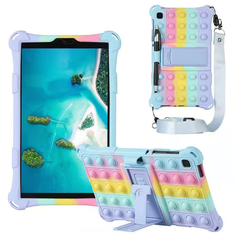 Photo 1 of ALHBEJT Tablet Case for Galaxy Tab A7 10.4" 2021|SM-T500/T505/T507 Anti-Stress Silicone Case Cover with Stand Lanyard Pen for Samsung Tab A7 Pop Anxiety Relief Fidgets(Colorful Light Blue)