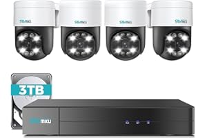SOVMIKU POE Camera System,【 4K NVR 5MP PoE Camera/Human Detection/300° Pan 90° Tilt】 3TB HDD CCTV Camera Security System, AUTO Tracking, 4PCS PTZ Home Security Cameras, 2-Way Audio, IP66