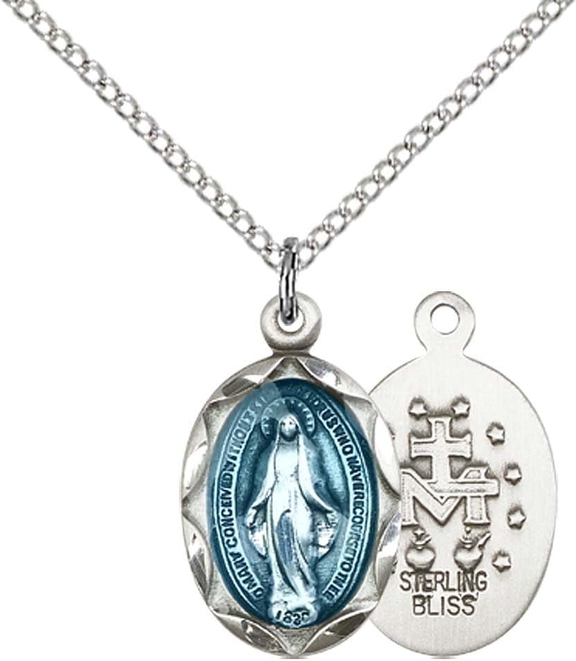 Sterling Silver Miraculous Pendant with 18" Sterling Silver Lite Curb Chain.