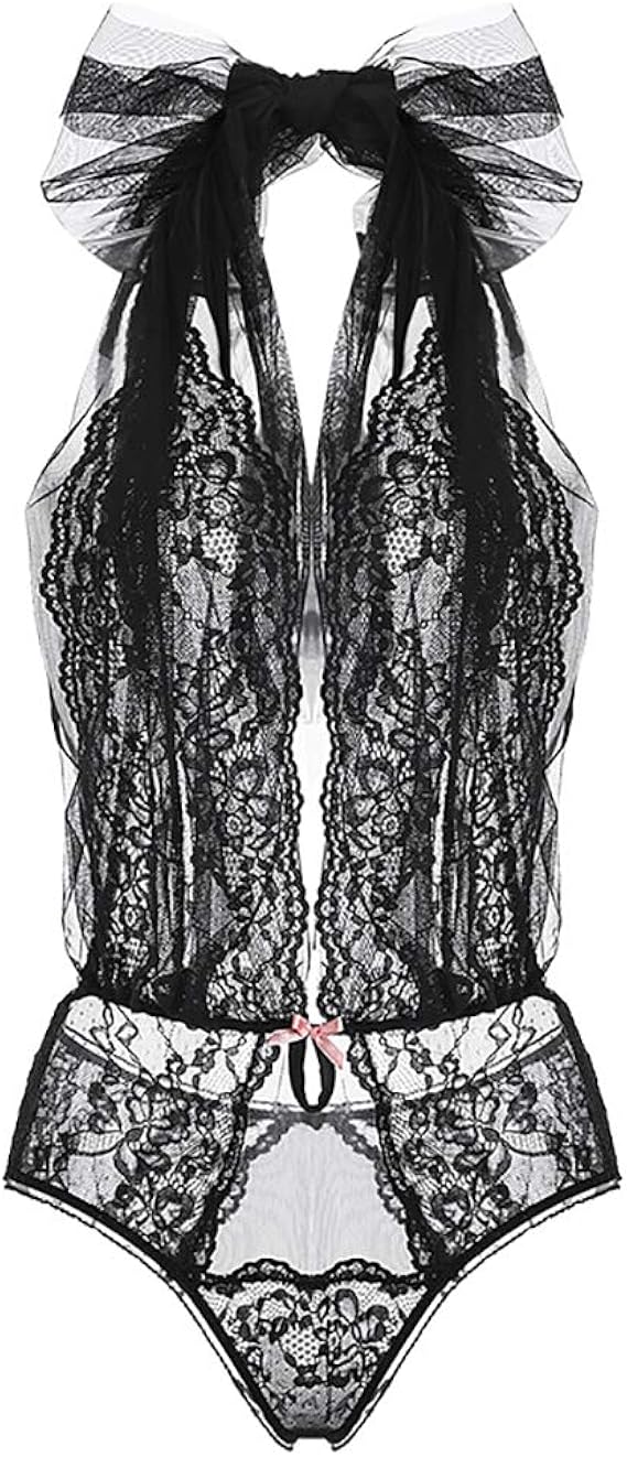 Lady's Sexy Deep V Lingerie, Spitze Durchsichtige Schleife Passionate