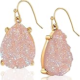Teardrop Dangle Earrings for Women with Simulated Druzy Stones in Gold or Silver Tone