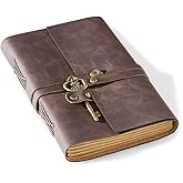 Cleather Leather Journal 5"x 7" Genuine Leather Journaling Notebook with Decro Key for Men/Women with Giftable BOX - 240 Lined Pages with Thick Kraft Papers Handmade Leather Bound Journal for Diary Travelling (Vintage Brown)
