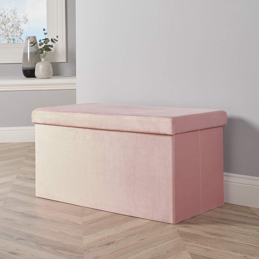 Home Source Large Folding Ottoman Velvet Fabric Storage Chest, Blush Pink, Rectangle — image 1