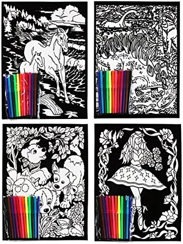 Velvet Flock Colouring Art Sets Pack Of 4 Pictures With 8 Felt Tip Pens Flocked Amazon Co Uk Toys Games