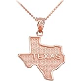 Texas State TX Map Pendant Necklace in 14k Rose Gold