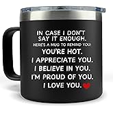 KLUBI Gift for Him- Gifts for Husband from Wife - In Case I Don't Say It Enough Cup 14oz Black Couples Mug Romantic Gift for Him - Coffee Cup for Dad Gift for Men Husband Birthday Present