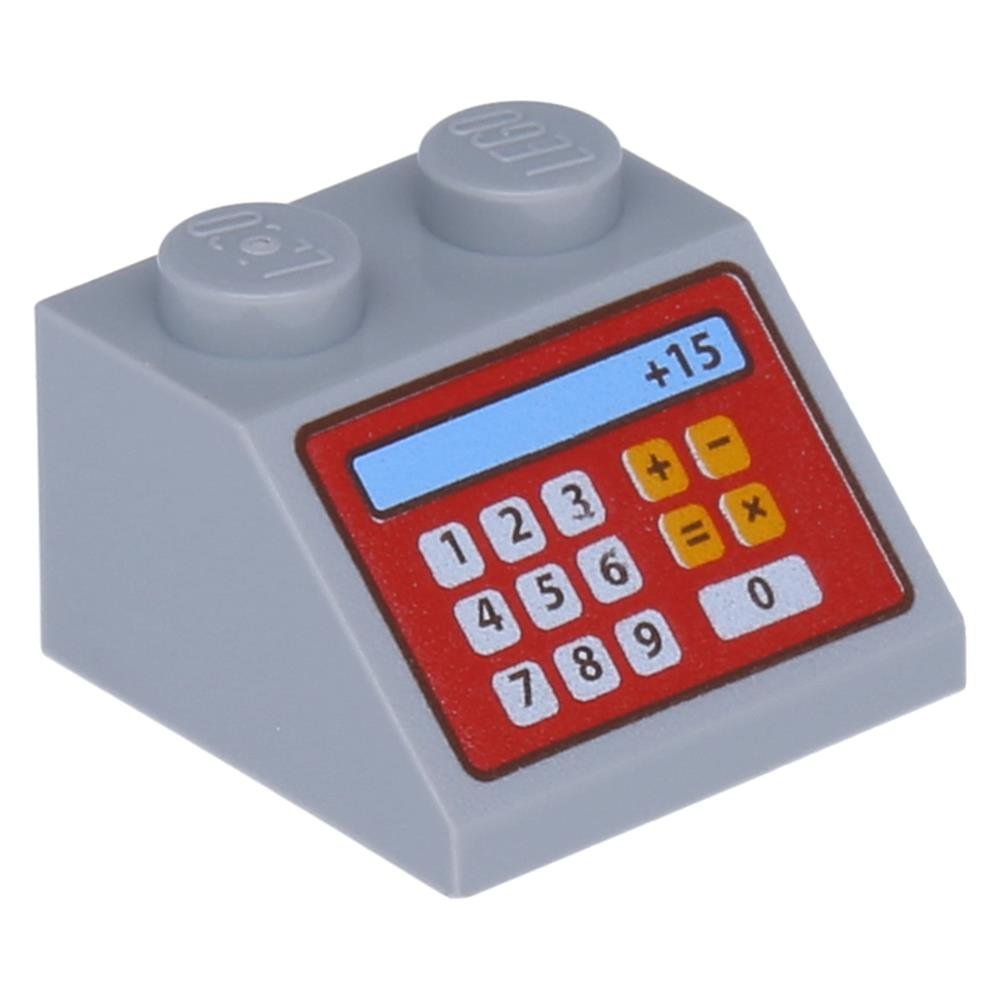 LEGO 10 x Slope 45 2 x 2 with Red Cash Register and '+15' Light Bluish Gray