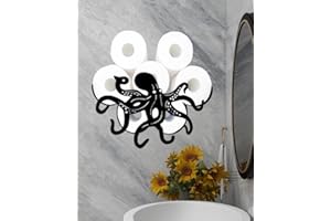 Funny Octopus Animal Paper Roll Holder Stand, Decorative Black Metal Paper Roll Holders,Toilet Paper Storage for Bathrooms Ki