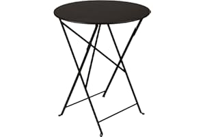 Fermob - Bistro 24" Round Table - Lacquered Steel Folding Table for Two to Three People - No Parasol Hole - Outdoor & Indoor Use - Liquorice