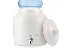 FillTouch Ceramic Water Dispenser Crock Water Dispenser with 304 Stainless Steel Faucet, Valve and Lid for 3 to 5 Gallon Jugs Porcelain Cooler for Home Office Indoor Outdoor Party Use (White)