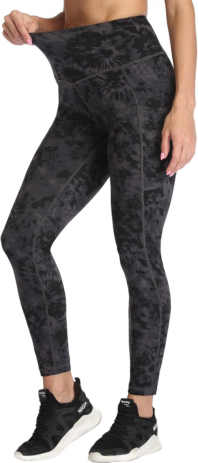 UURUN High Waist Yoga Pants Printed Workout Running Tie Dye Leggings with Pockets - Non-See-Through Fabric: Clothing