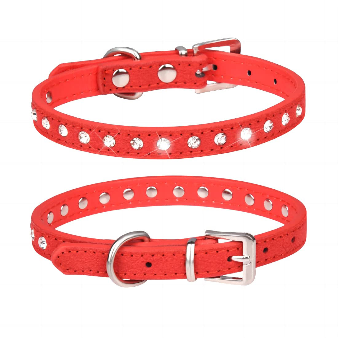 Yiwong Single Row Rhinestone Pet Collar, PU Leather Dog Collar, Comfortable Suede Cat Collar, The Diamond Collar is Suitable for Cats and Small Dogs