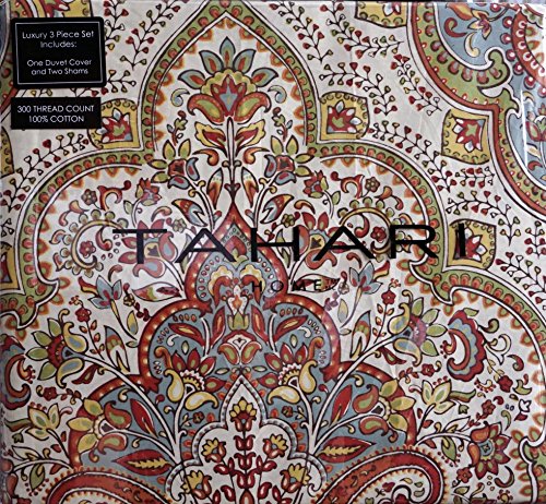 Tahari Full / Queen Size Duvet Cover Set Rust, Green and Blue Paisley on Cream - Thumbnail 2