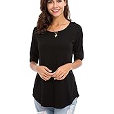 Summer Tops for Women Fashion Loose Fitting Mid Sleeve Crewneck Cotton T Shirts