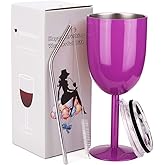 AMZUShome Stainless Steel Wine Glasses Cups.Double Walled Vacuum Insulated Wine Tumbler With Lid and Straw.Friendship,Christmas,Birthday Gifts for Women Men Friends Dad Mom(10oz Purple)