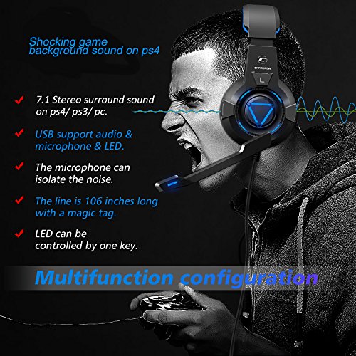 [2018Newest]Gaming Headset for Xbox One, Best 7.1 Surround Sound Headsets Multi-function Controller for PS4,PS3,Xbox 360,Nintendo Switch,PC, Headphones with LED Lights and Noise Canceling Microphone - Thumbnail 6