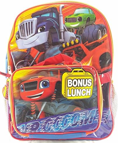 Blaze Monster Machines 16" Canvas Blue &amp; Red Backpack w/Detachable Lunch Bag